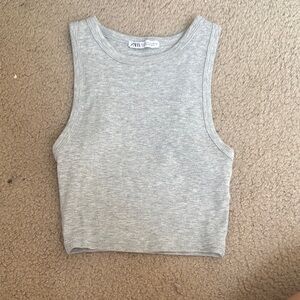 Zara Gray Fitted Crop Muscle Tee